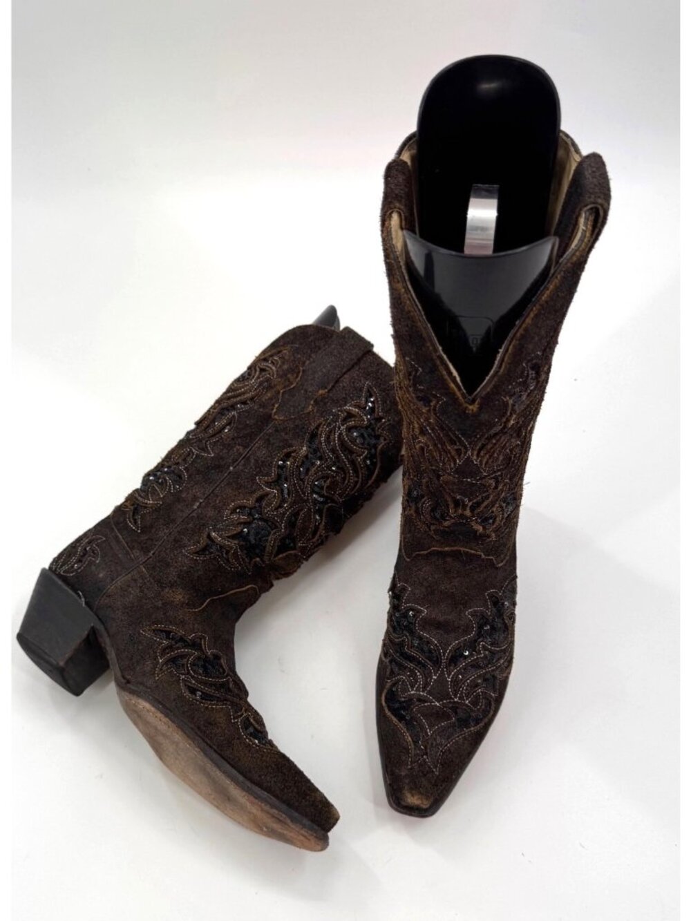 Corral Vintage Distressed Brown Leather Floral Embroidered Cowboy Boots Womens10
